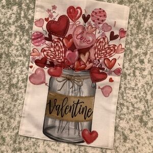 Valentine Hearts Mason Jar Bouquet Holiday Garden Flag NWT 11.25x 17”